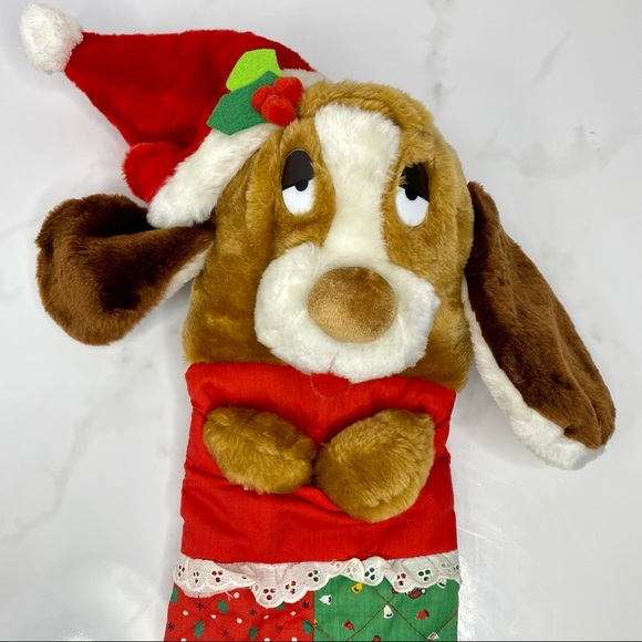 Vintage Smithy BASSET HOUND Dog Christmas Stocking Plush Quilted Patchwork 23” - Picture 4 of 12